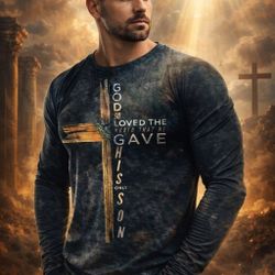 Manfinity LEGND Men Cross & Slogan Graphic Long Sleeve T-Shirt Streetwear S M L XL XXL