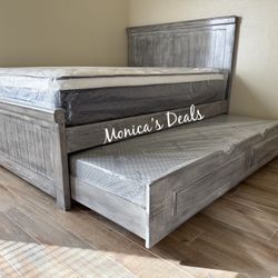 Queen Solid Wood Bed With Twin Trundle And Both Mattresses $860