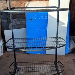 Vintage 3 Tier Adjustable Display/Bakers/Multi Use Metal Rack On Wheels
