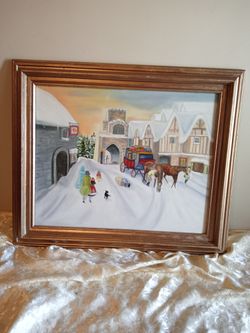 VINTAGE OIL PAINTING ON CANVAS PRE-OWNED CONDITION 25" X 21" $45.00