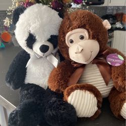 Panda And Monkey Stuffed Sitting Animals