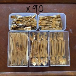 90 Sets Gold Wedding Silverware 