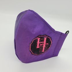 Initial Pupple Embroidery Satin Face Mask
