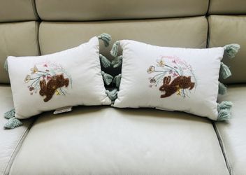 Beautiful Pair Threshold Decor Toss Pillow Bunny With Flowers 