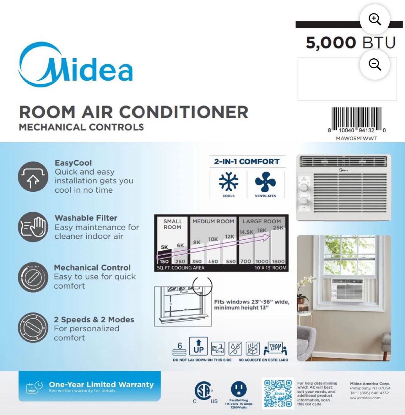 Midea 5,000 BTU 150 Sq ft Mechanical Window Air Conditioner