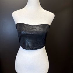 Y2K Black Snakeskin Print Bandeau Tube Top | Strapless Clubwear Festival Top
