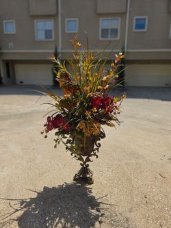 3.5 - Ft Decorative Floral Arrangement with Ornate Metal Planter