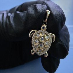 SS925 Moissanite Diamonds Gold Over Sea Turtle Pendant 