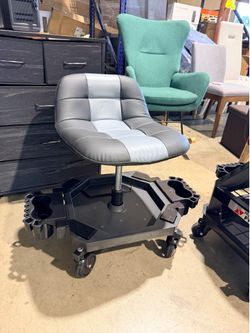 Rolling Stool with Wheels, Adjustable Height Pneumatic Garage Work Mechanic Stool Seat with Backrest, 400 LBS Capacity 360° Swivel Mechanic Crepper Ch