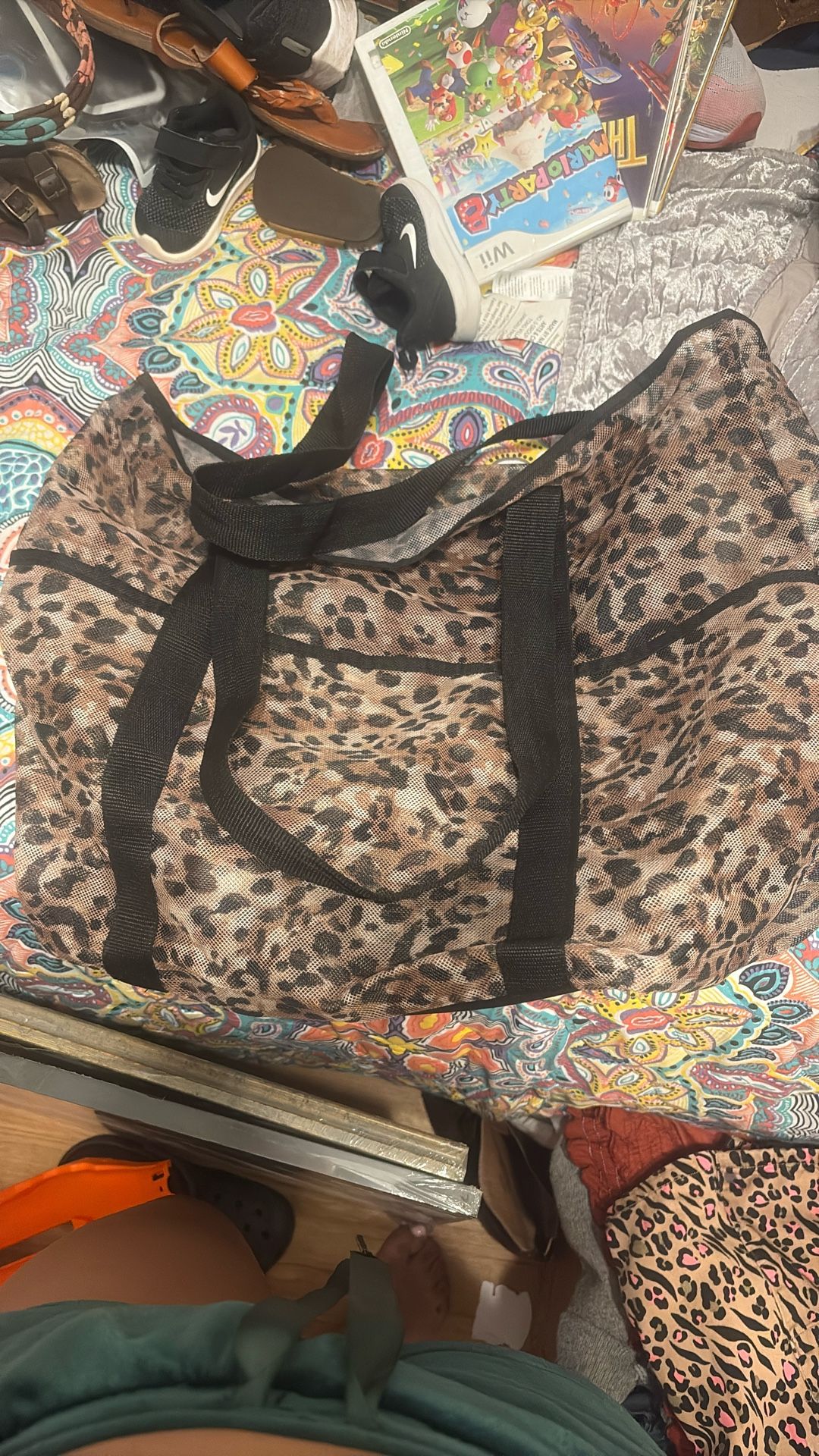 Transparent cheetah tote bag