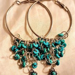 Turquoise Dangle Silver Hoop Earrings