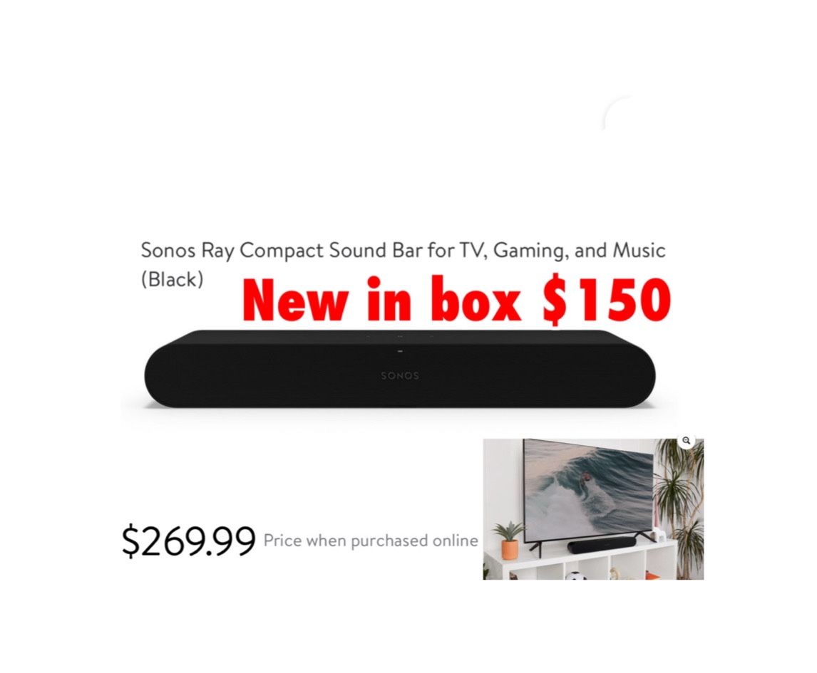 New Sonos Ray Compact Sound Bar for TV, Gaming, and Music (Black