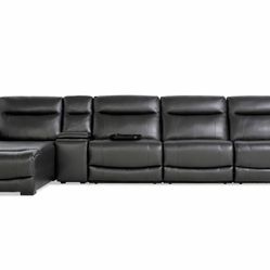 🔥 Brand New Black Leather Power Reclining Sectional w/ Console + USB & USB-C