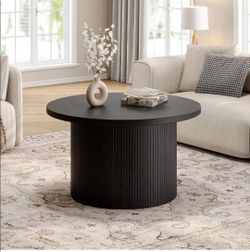 31.5" Round Coffee Table, Tambour Design Coffee Tables for Living Room, Mid Century Modern