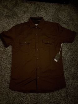 Men's Brown Short Sleeve Button-Up Shirt