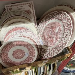 Antique Red White Decorative Plates Take All For $150