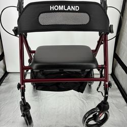 High Quality Rolator Walker HOMLAND Foldable Rollator Walkers with Seat for Seniors, 8'' Big Wheels, 350 lb. Weight Capacity, Adjustable Handles and S