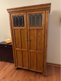Mission Oak Computer Desk Armoire - Hides Work Clutter