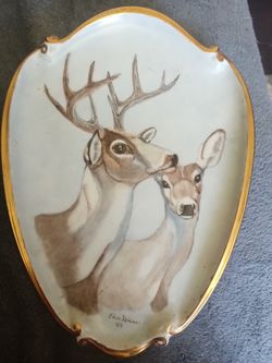 And Painted Deer And Fawn Plate