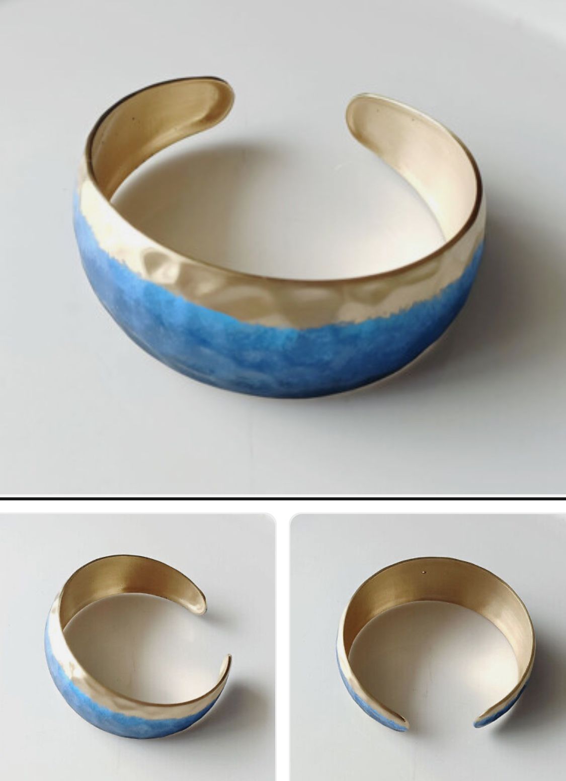 CHICO'S BLUE & GOLD TONE CUFF BRACELET 2.55 X 2.16"