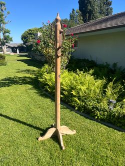 Vintage Rustic Ranch Hickory Wood With Iron Hangers Hall Tree Coat Rack