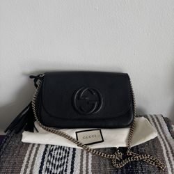 NWT GUCCI Soho Tassel Flap GG Shoulder Bag Crossbody Black Leather
