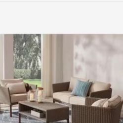 STYLEWELL Oakshire 4-Piece wicker Outdoor Deep Seating Set  with Tan Cushions 