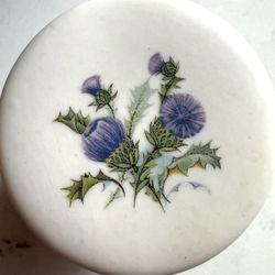 Small Rare Horizon Bisque Porcelain Scotland Thistle Trinket Box - Approx 2.25”   Made in Scotland 