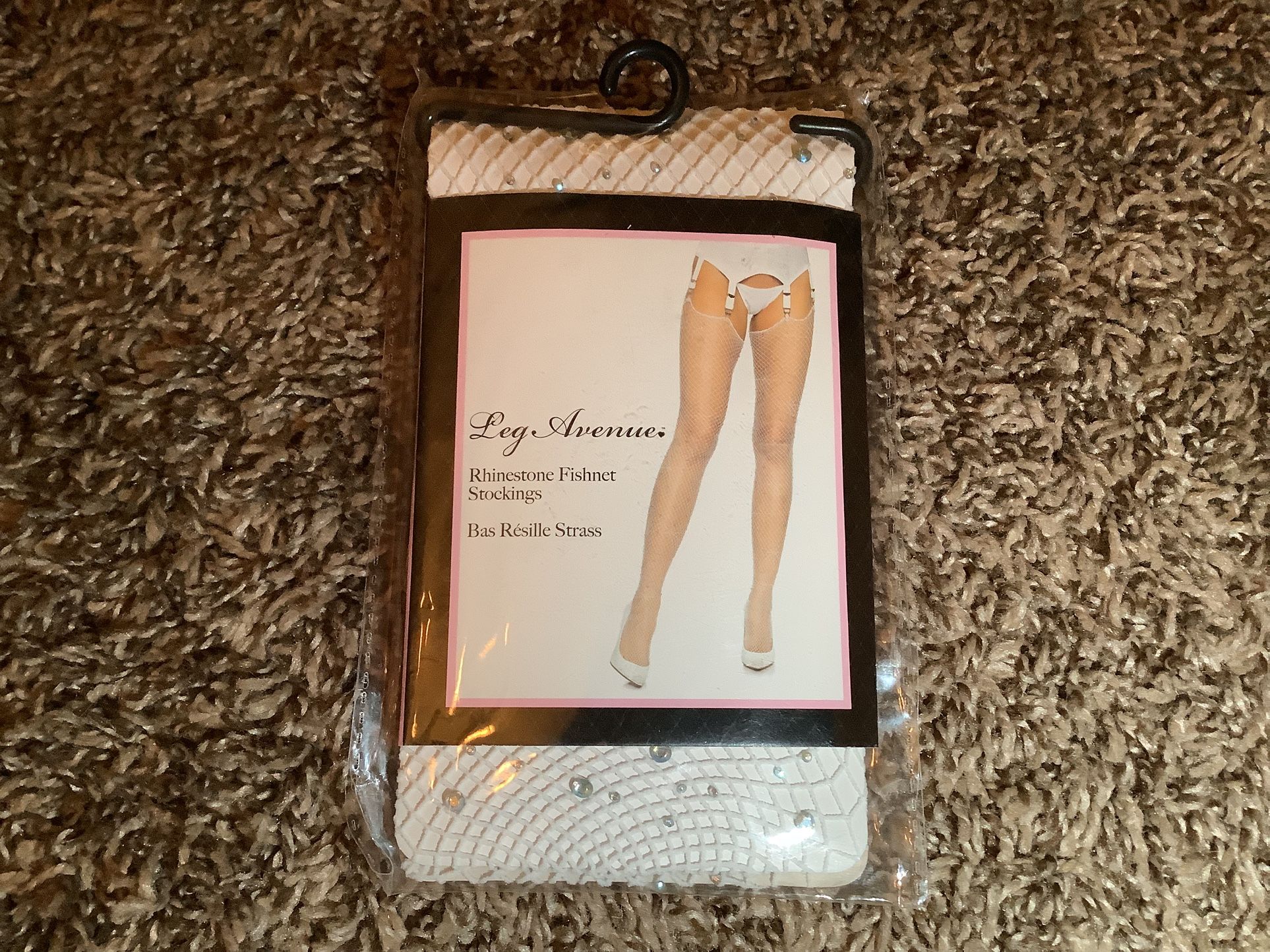 Leg Avenue rhinestone fishnet stockings, color white, One Size