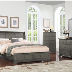 Gray platform Queen storage footboard bedroom set