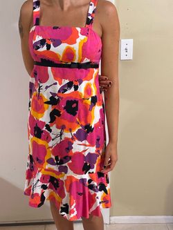 Madison Leigh Pink Orange Floral Drop-Waist Ruffle Hem Dress Size 8