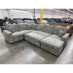 Corduroy sectional sleeper sofa with pull out bed