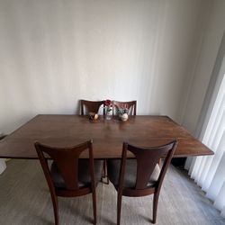 Antique Solid Wood Drop-Leaf Dining Table with 4 Matching Chairs (Early 20th Century)
