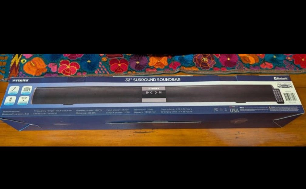 Fisher 32" Surround Soundbar 2.0 channel Bluetooth-enabled soundbar with FM radio & AUX input