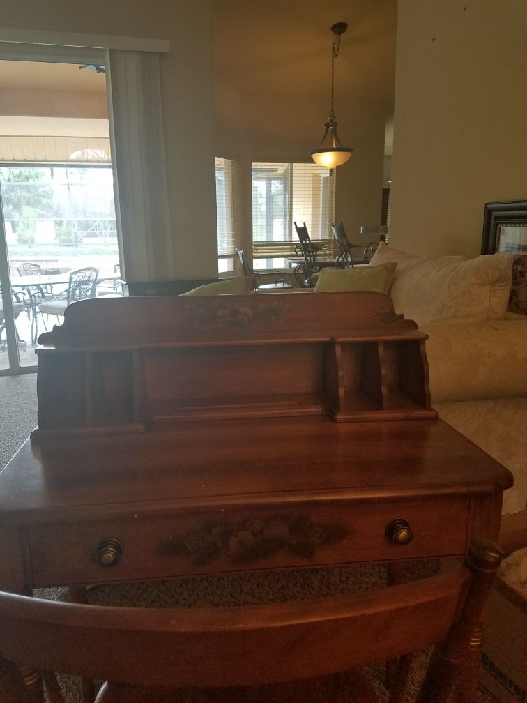 Vintage L Hitchcock desk table and chair. With letter from Lambert Hitchcock inside desk drawer.
