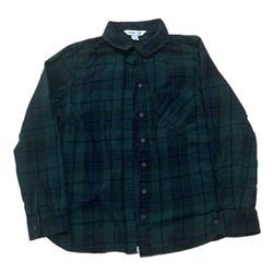 Old Navy Flannel Shirt Men’s Large Green Blue Pocket Plaid Button Up Long Sleeve