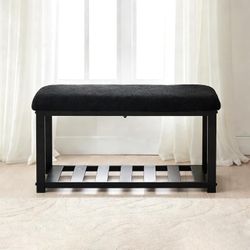 2-Tier Metal Shoe Bench with Storage Shelf, Sturdy Entryway Shoe Rack & Ottoman Seat, Black