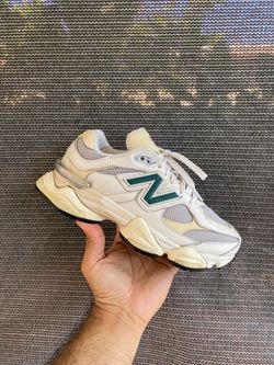 New Balance 9060 in Sea Salt and Marsh Green.