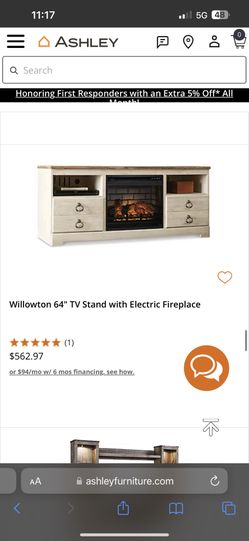 Willowton 64" TV Stand with Electric Fireplace Like New