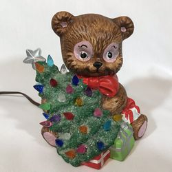 Ceramic Bear with Lighted Christmas Tree Nightlight