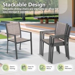 Patio Dining Chairs, All-Weather Textilene Outdoor Dining Chair Set of 4, Heavy-Duty Stackable Minimalist Outdoor Chairs with Armrest, Patio Chairs fo