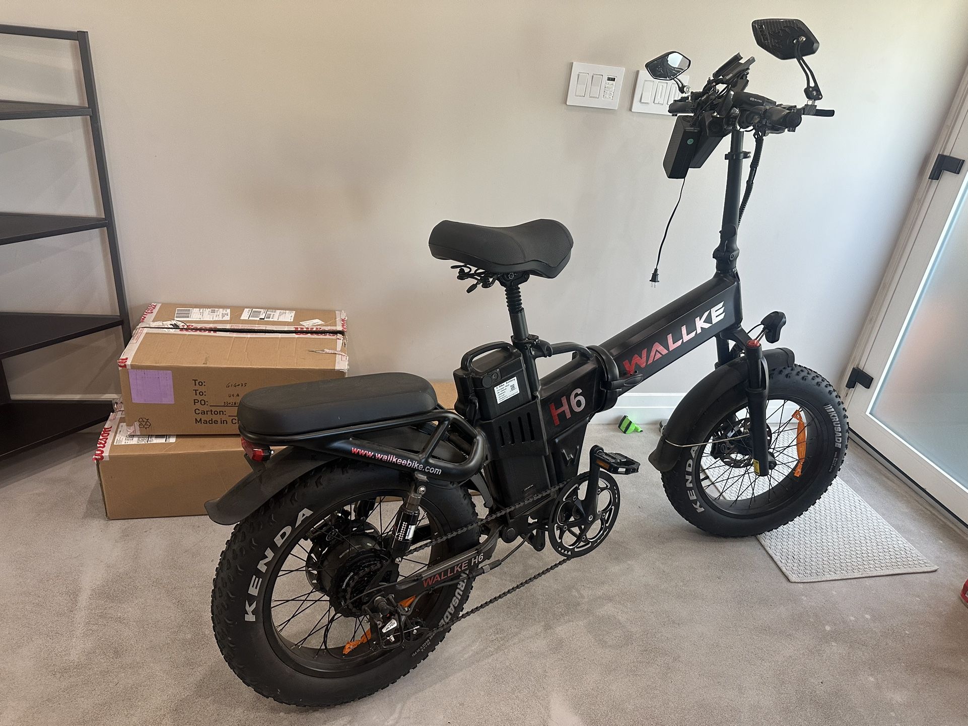 Practically new WALLKE H6 folding fat-tire E-bike, used for only ~60 miles. Excellent condition – fully charged (95%), runs perfectly, and includes al