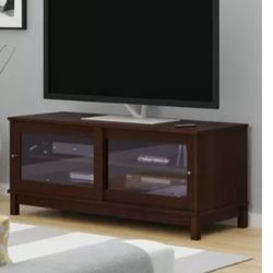 TV STAND WITH SLIDING GLASS DOORS
