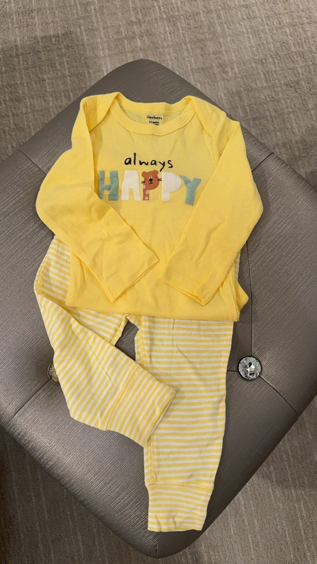 Brand New Gerber Baby Always Happy Yellow Outfit - Cotton Onesie & Pants