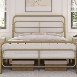 Gold Metal Queen Bed Frame 