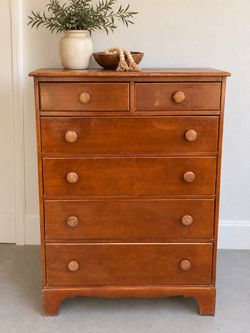 Vintage Primitive Wood Tallboy • 6-Drawer Chest