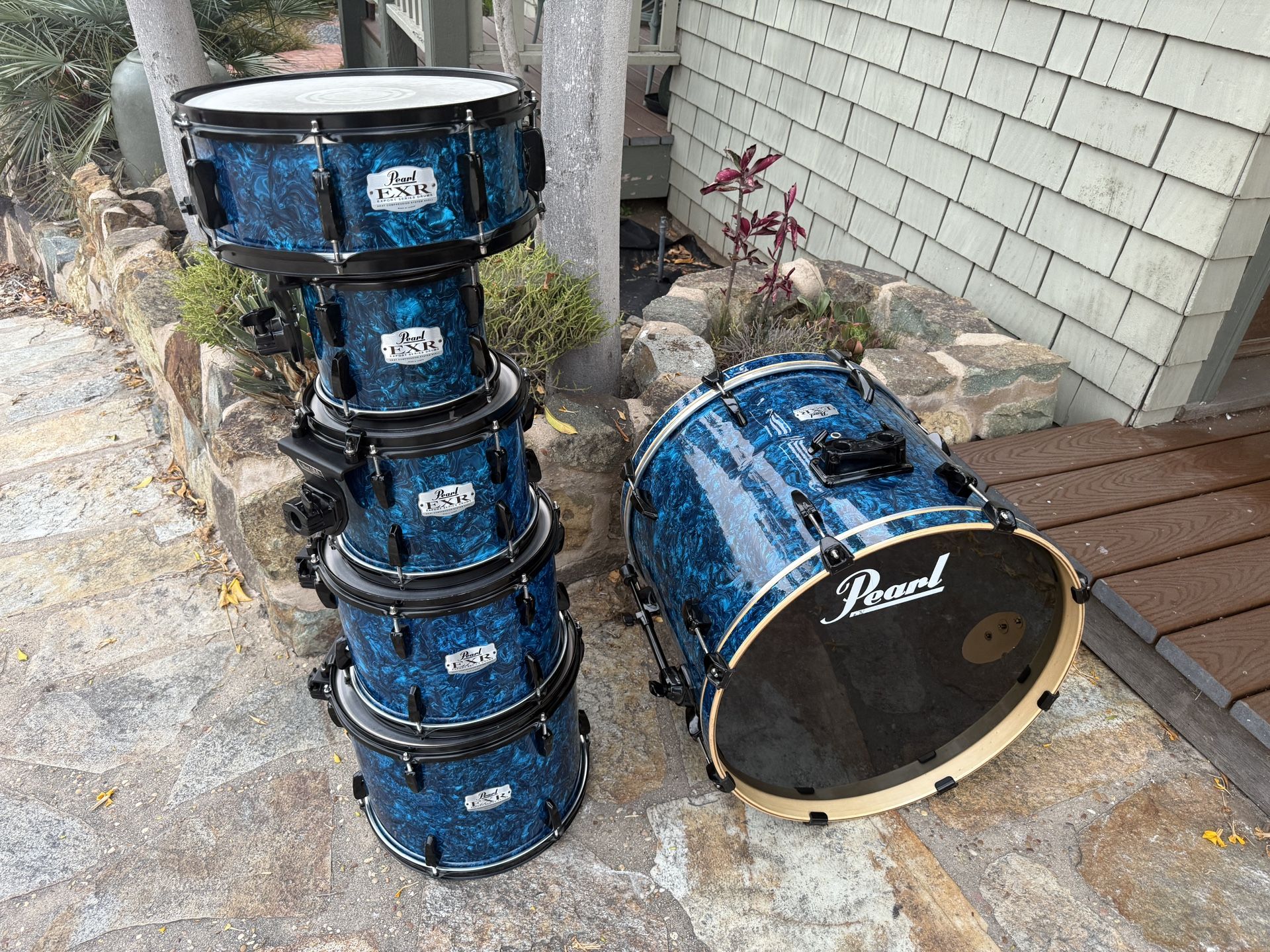 Pearl Ext Export 6pc Drum Set Kit Blue Strats