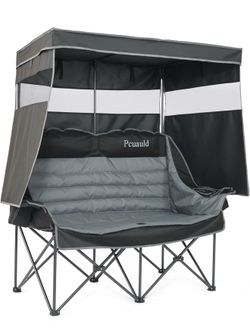 Double Camping Chair with Canopy Heavy Duty 2 Person Folding Loveseat Beach Chair with Shade High Back Oversized Outdoor Camping Couch with Cup Holder