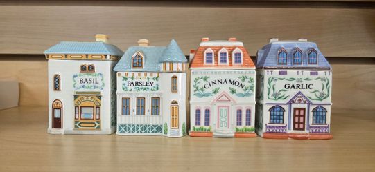 Lenox Spice  Village Porcelain Jars Cottage Collection, set of 4.
