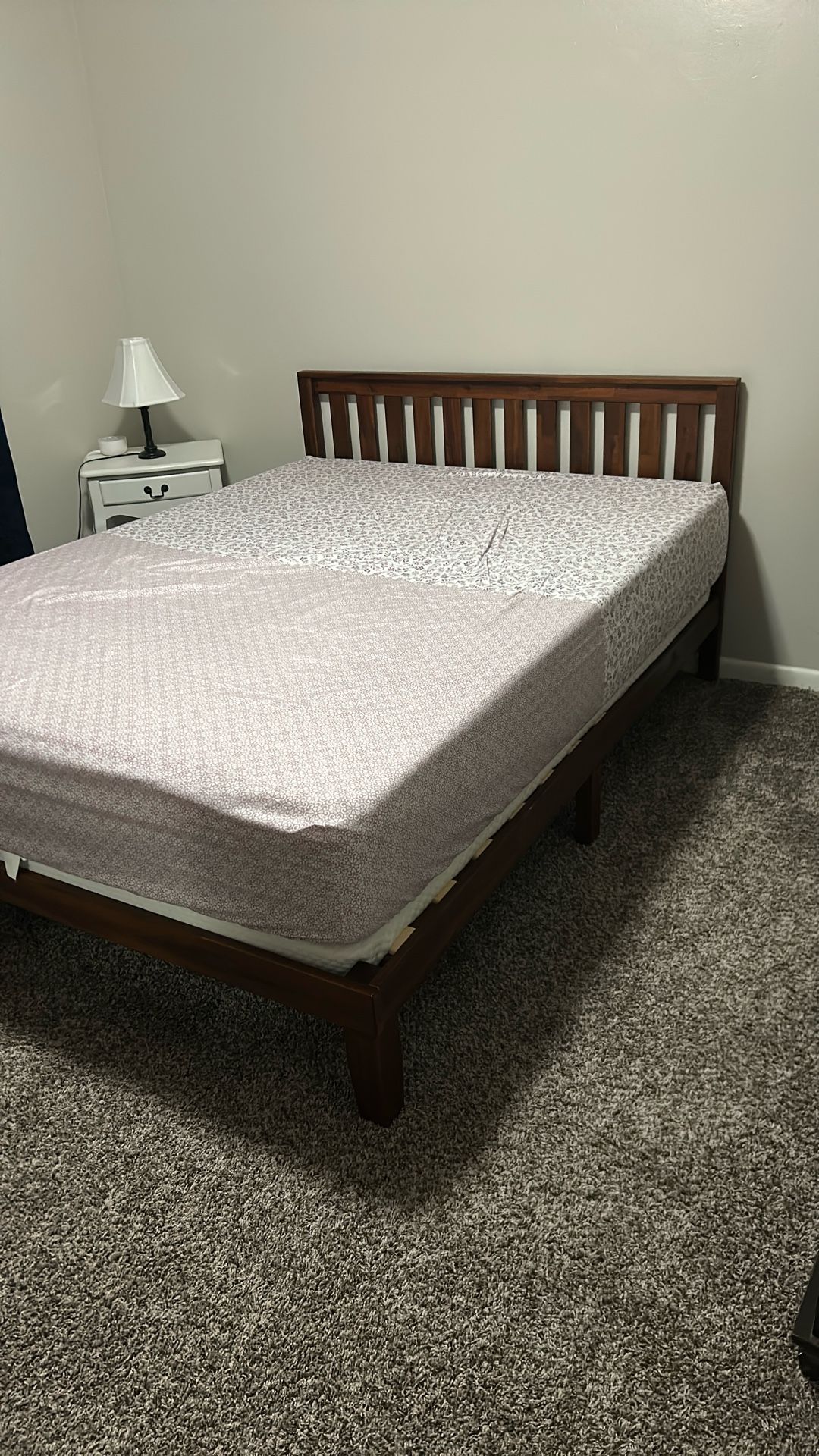 Zinus Natural Wood Headboard Bed Frame And Memory Foam Mattress Included